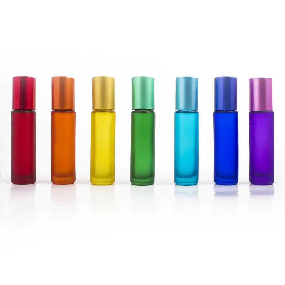 Empty Essential Oil 10ml red yellow blue green roll on glass Bottle with jade Roller Ball