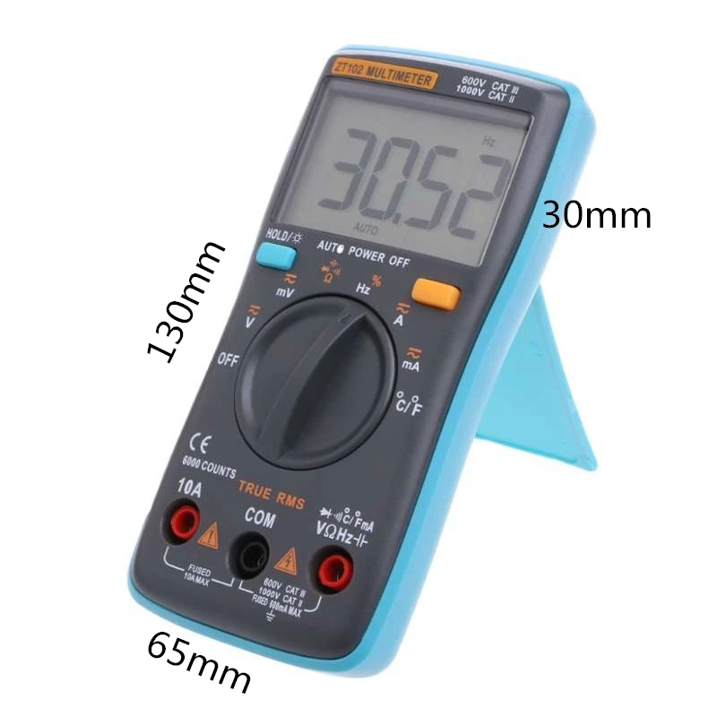 Auto Digital Multimeters Tester 6000 Count AC/DC Ohm Ammeter Temperature Meters ZT102 Meter Tester
