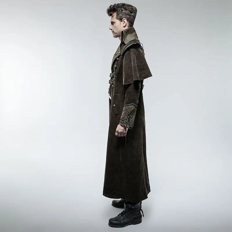 Rave Highwayman Jacke Regency Punk Lange VTG Y654 Mantel Braun Herren Steampunk Gothic EH2DWI9
