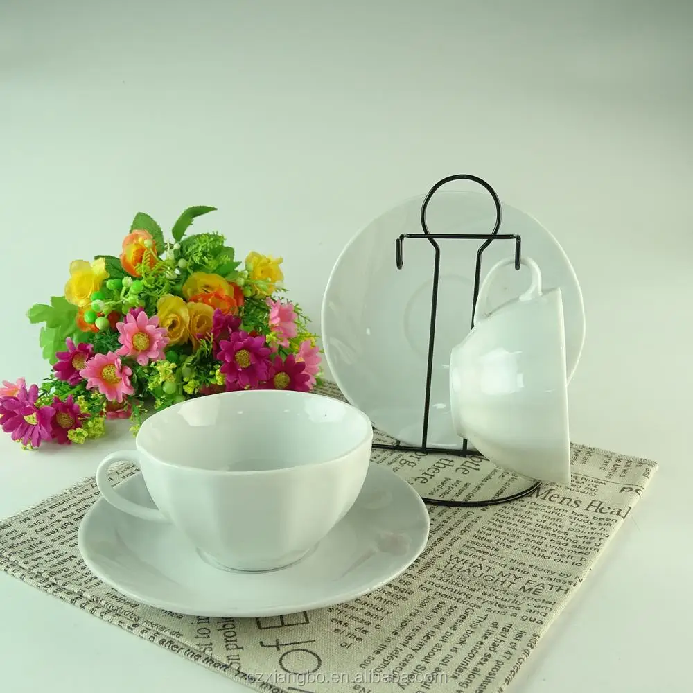 SANBO STOCK Limited Supplies bulk wholesale drinkware ceramic tea cup and saucer espresso coffee cup set with metal rack