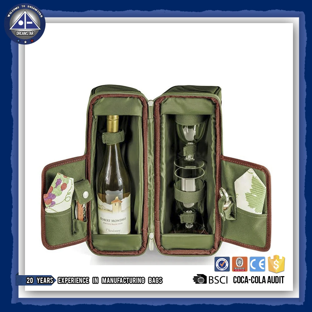 Wine Bottle Can Carrier Tote Beer Bottle Holder Including 2 Wine Glasses for Two People