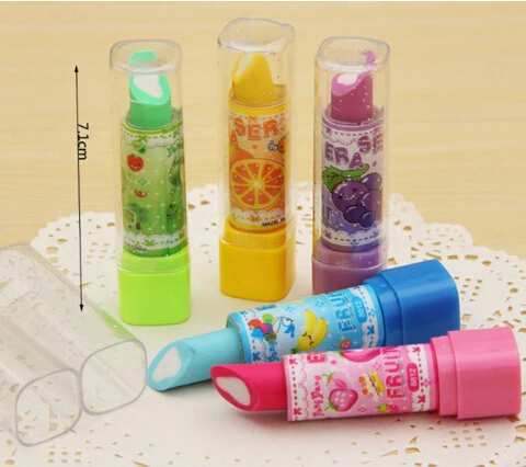 Fashion Kid Cute Lipstick Shaped Rubber Eraser with Fruit Scented for School Back Gift