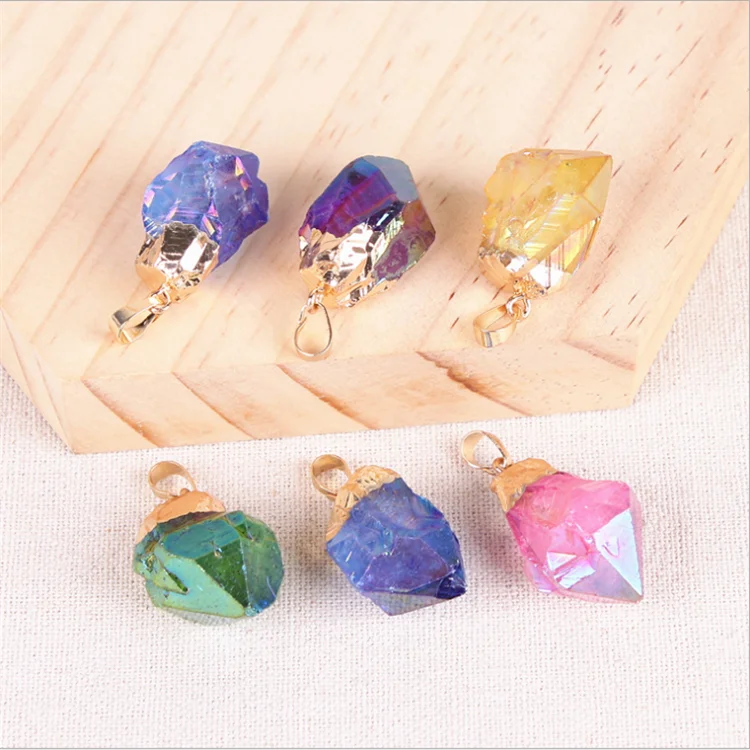 Wholesale Crystal Aura Point Stone Pendant Gold Plated Faceted Crystal Point Aura Quartz Pendant
