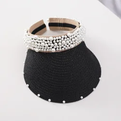 2019 hot selling korean version summer children sunscreen net red handmade pearls empty top baby outdoor beach hat