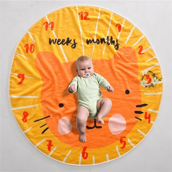 Newborn Soft Plush Animal Pattern Baby Monthly Security Blanket Custom Cute Tiger Kids Flannel Fleece Milestone Baby Blanket