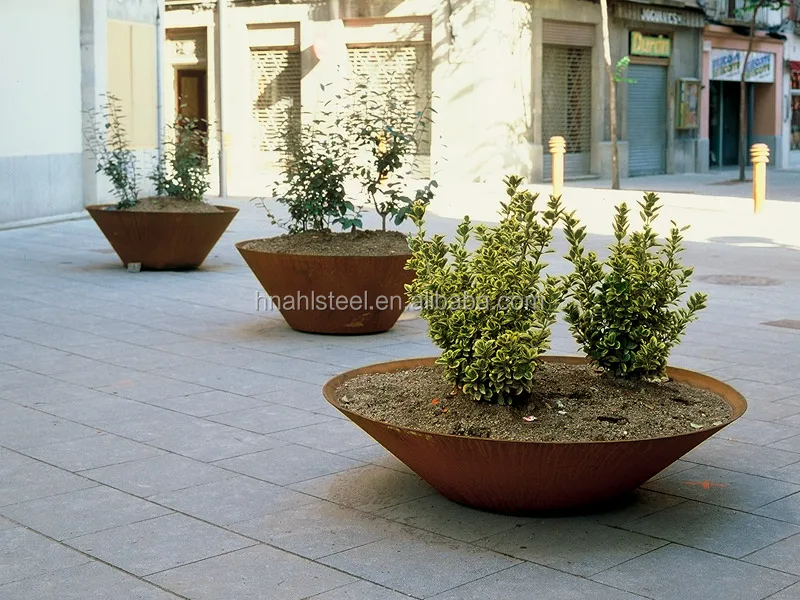 Outdoor Round Flower Planter Pots corten steel tree large planters