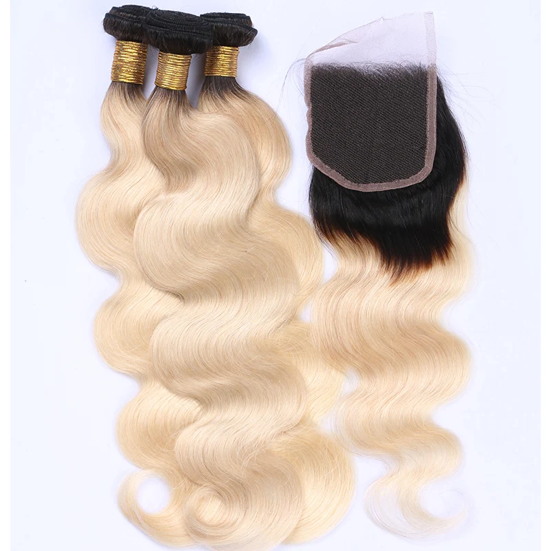 Best Selling 100% Remy Virgin Brazilian Hair Grade 12 A Body Wave 613 Blonde Human Ombre Breading Hair Weave With Closure