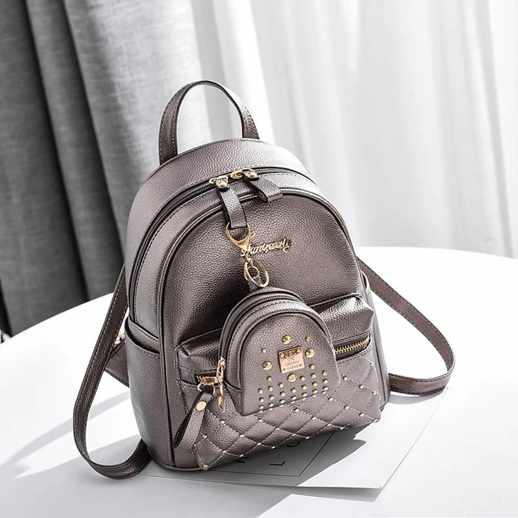 Bag Manufacturer China Hot Sale Gray Color Women Wash Leather Backpack For Young Girls