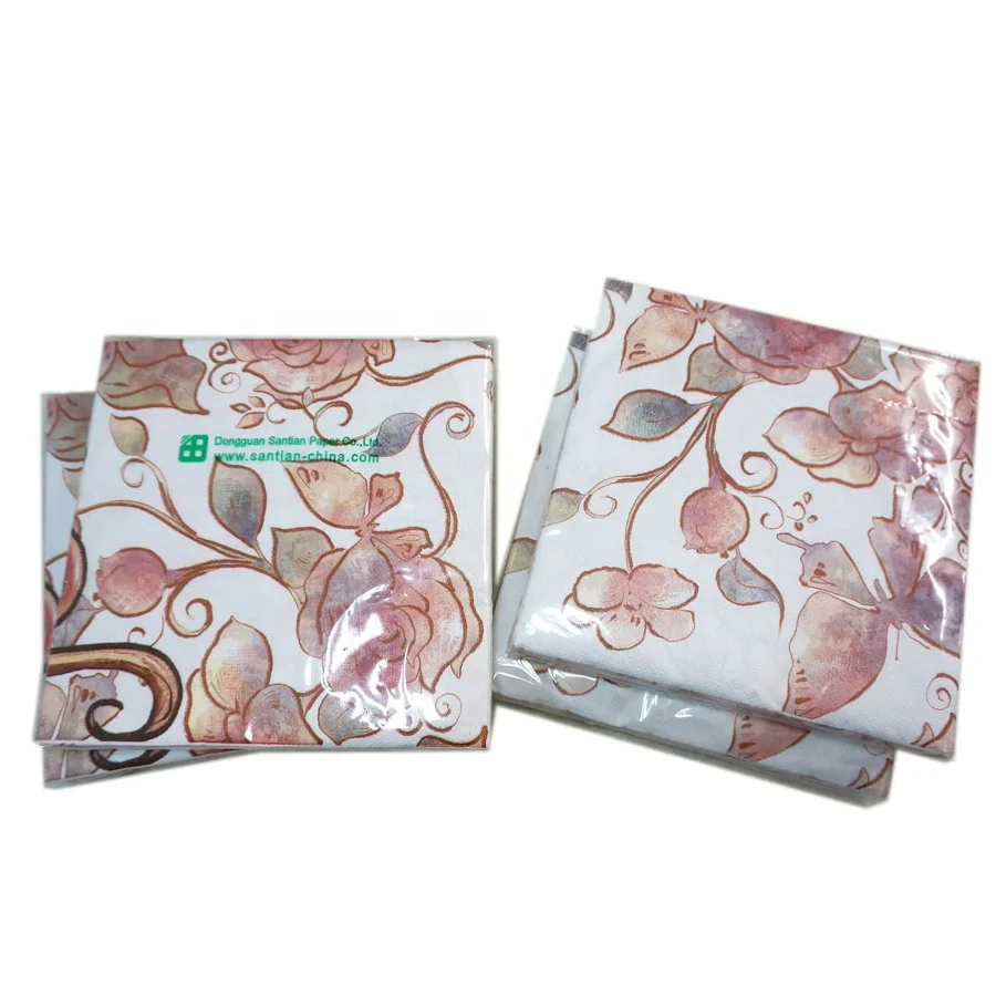 Wholesale Elegant Flower Printed Paper Napkins, Custom Cocktail Napkins & Serviettes For Wedding Decoration
