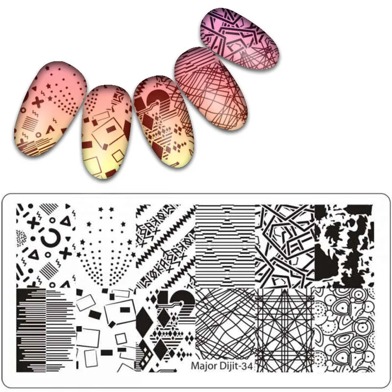 High Quality Major Dijit Series rectangle metal Nail design stamping plate for nail art