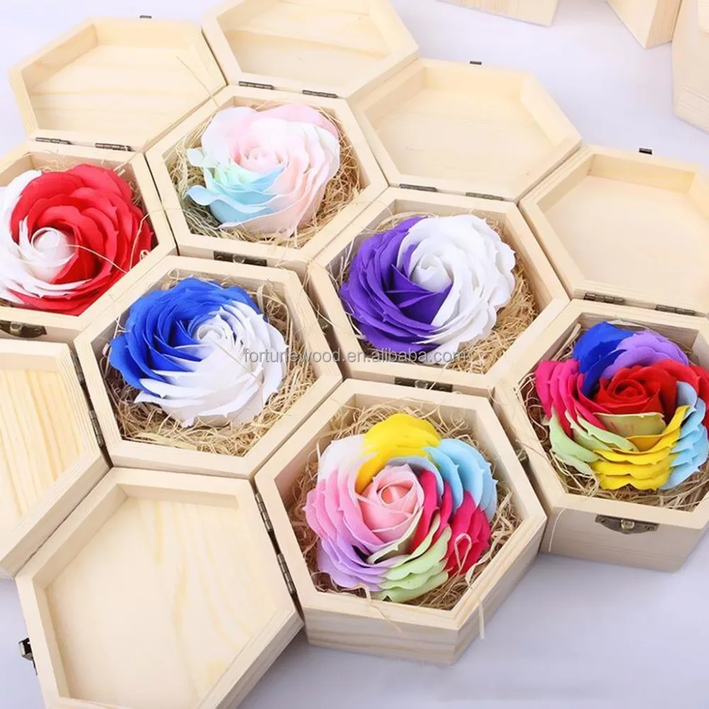 Plain Unfinished Box, Hexagon Unpainted Wooden Jewelry Box DIY Storage Chest Treasure Toy Case 13x 11x 7cm
