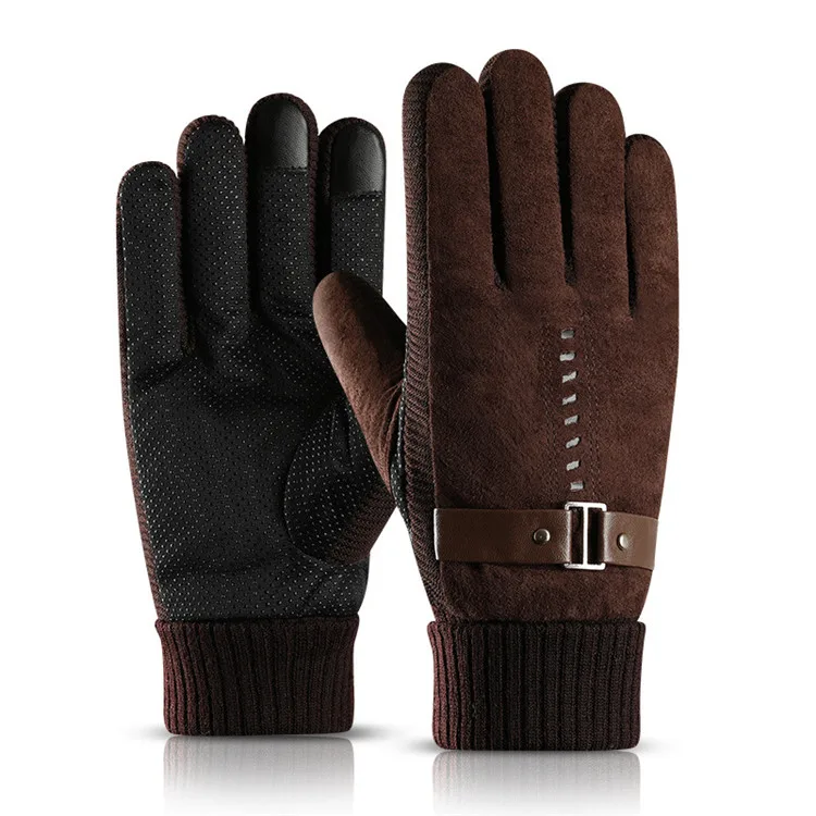 New men real pigskin winter snowboard top gloves men thermal gloves with fur