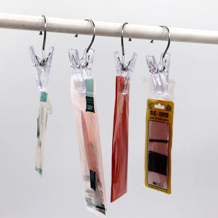 High quality manufacture plastic transparent clip with hook customized plastic clip