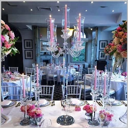 hot sale 5 hurricanes crystal pillars tall candle holders for weddings