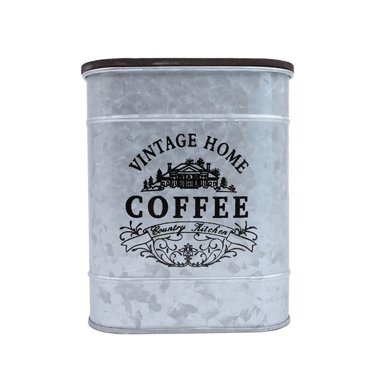 China Factory Gift Vintage Tea Tin Packaging Coffee Metal Box With Wooden Lid