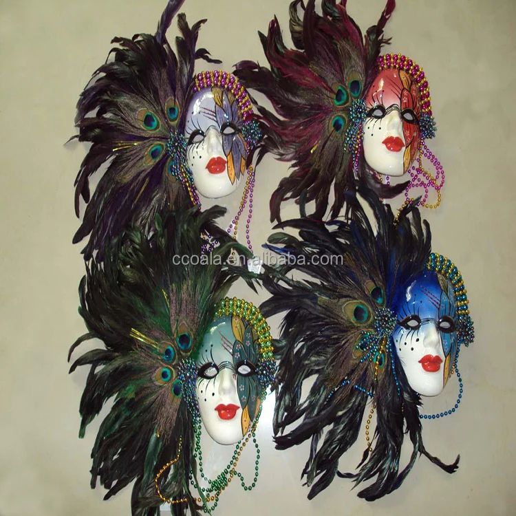 
Multi Colored Venetian Ceramic Mask With Feather And Beads 