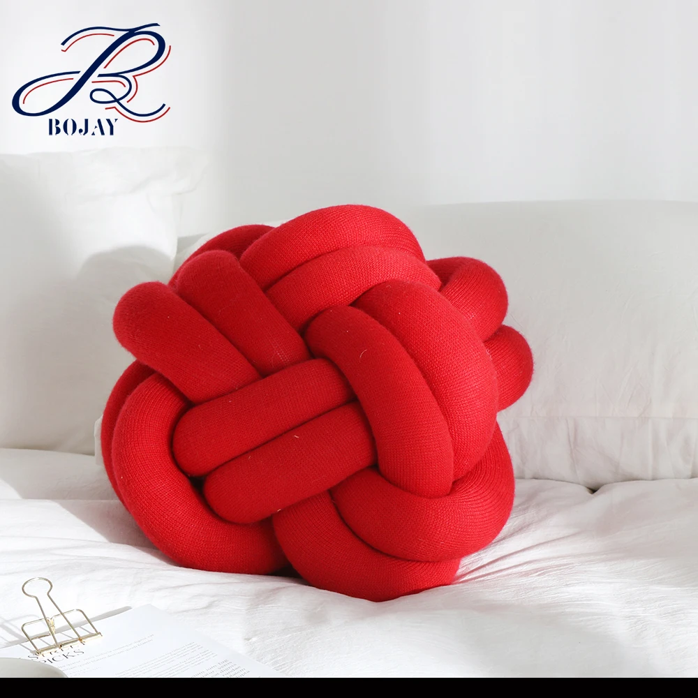 Ins Hot Sale Flower Ball Luxurious Chunky Knit Velvet Giant knot pillow In cushion Baby Soft ball hollow fiber filled Two Tubes