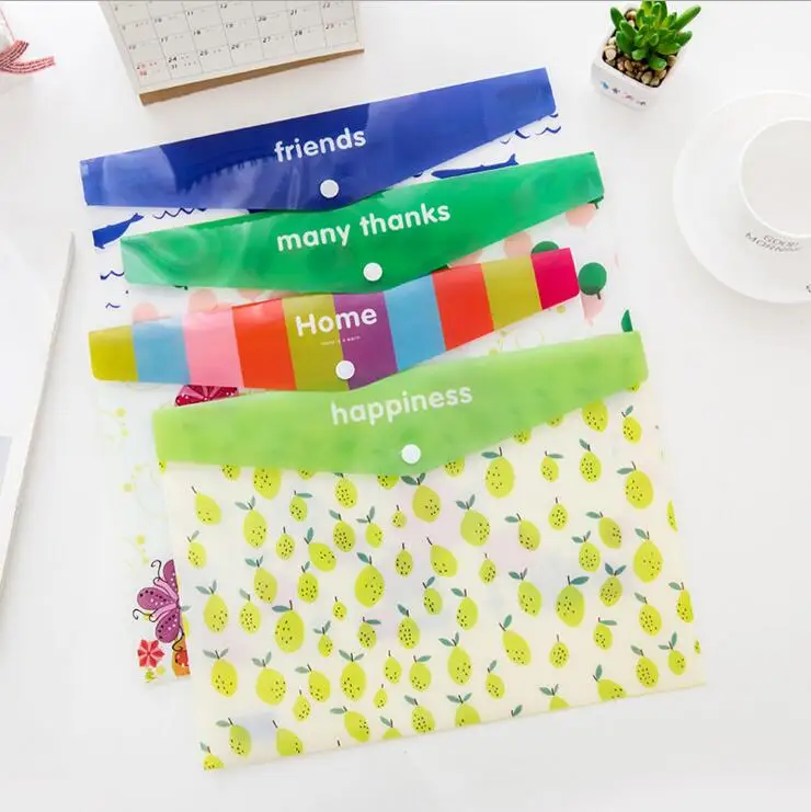 New Kawaii A4 pouch bag Korean Office School Filing Products Document Bag Cute Buckle Closure Envelope File Folder