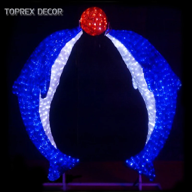 Garden decoration outdoor 3d luce led animal acrylic dolphin motif light