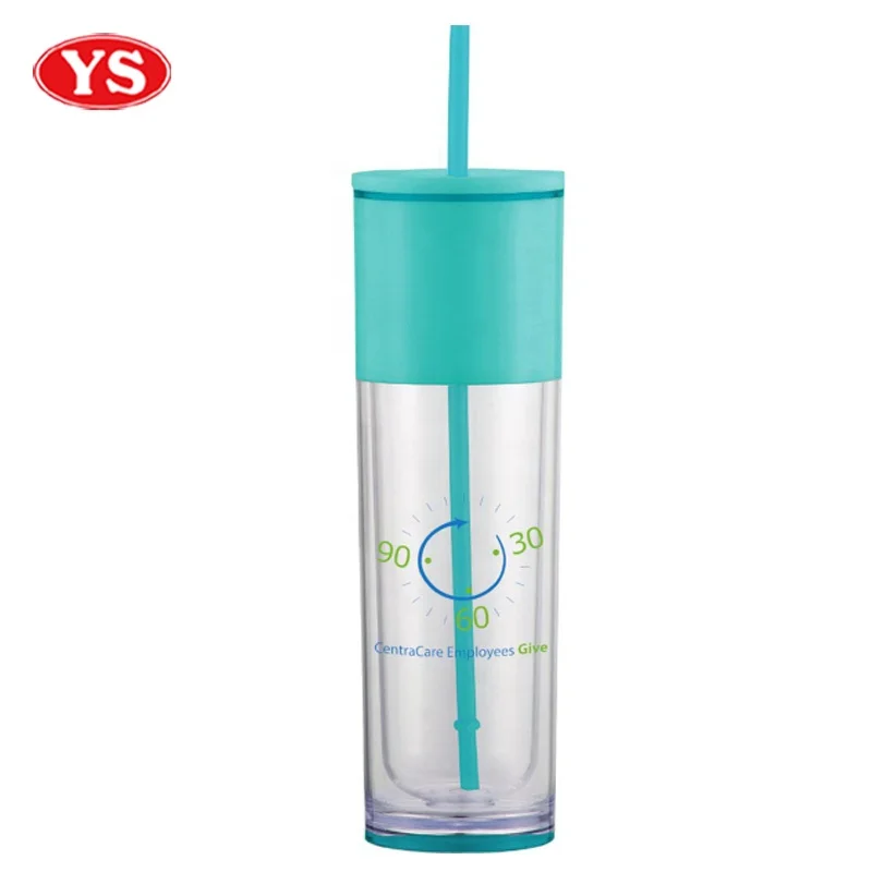 Double Walled 16oz. Plastic Coffee Skinny Tumbler with Straw