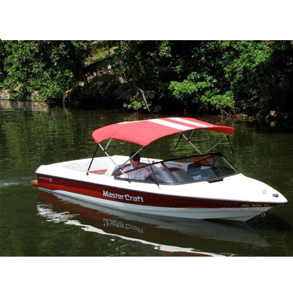 
2 Bow Bimini Top Boat Cover with Rear Support Pole and Storage Boot, Color Gray,Pacific 