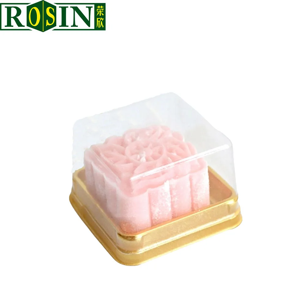 PET Golden Mini Cupcake Boxes Small Disposable Clear Blister Cake Box with Lid Custom Plastic Food Rosin Rectangle Stamping