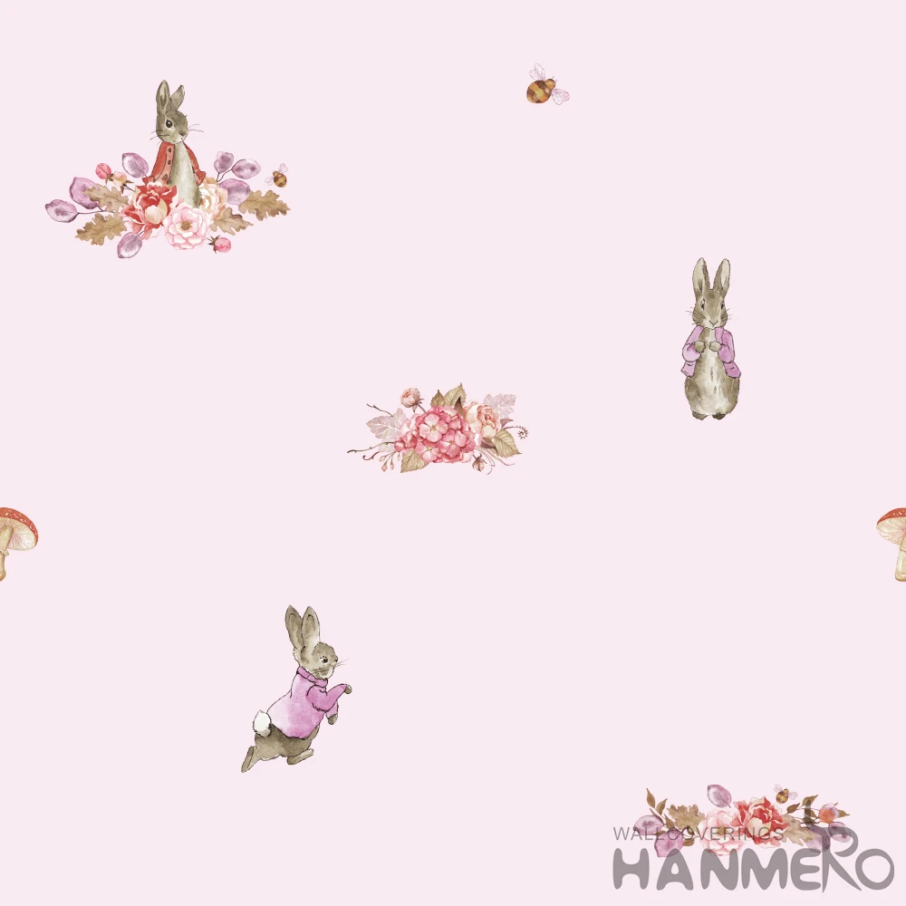 0.53*10M New Arrival Rabbit Pink Kids Wallpaper for Baby Room Wall Decoration