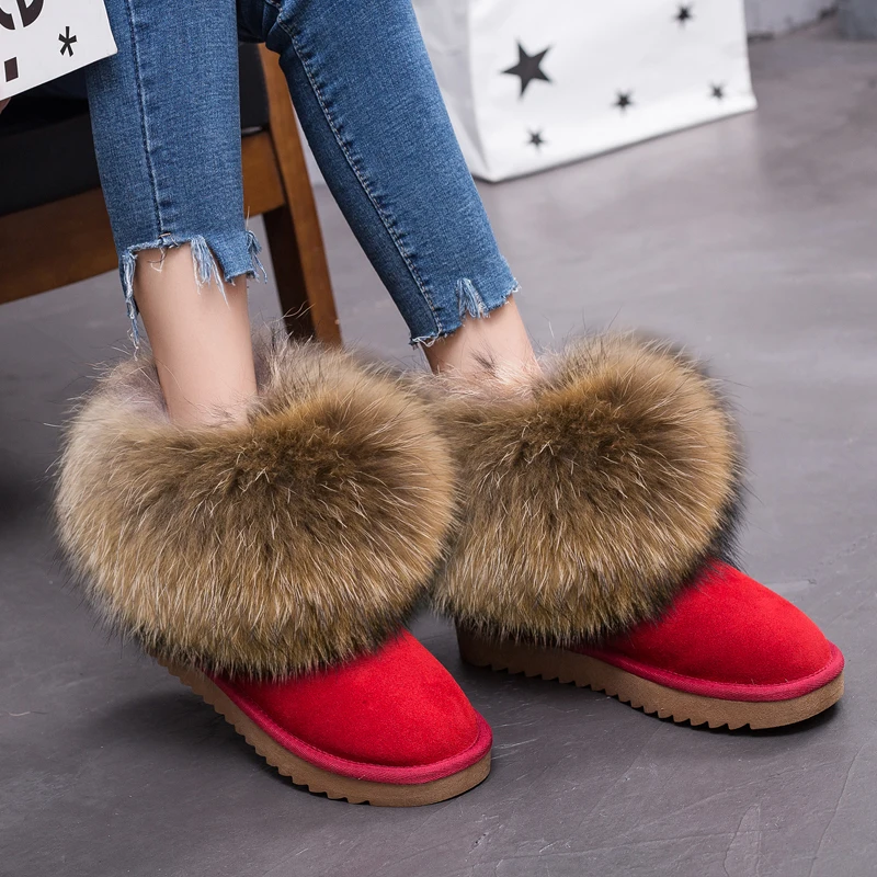 Best quality waterproof slippery raccoon fur boot fox fur snow boot