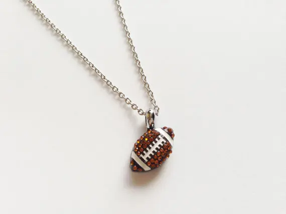 Silver jewelry wholesale brown rhinestone white enamel 22 x 10 mm american football charm for necklace