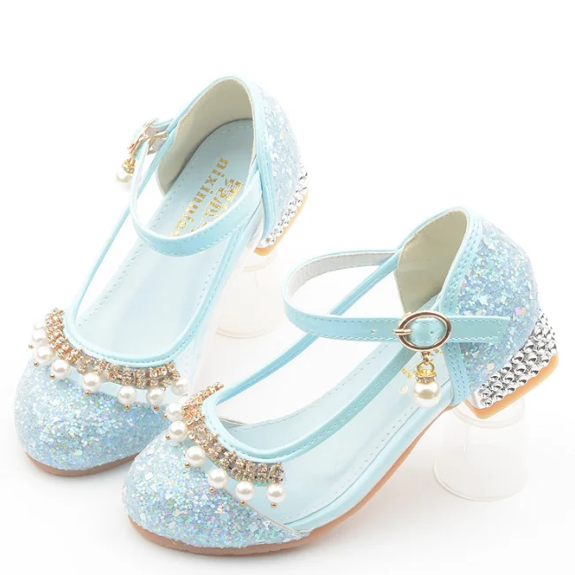 KS0800 Nice transparent design kids party shoes square heel girls diamond shoes