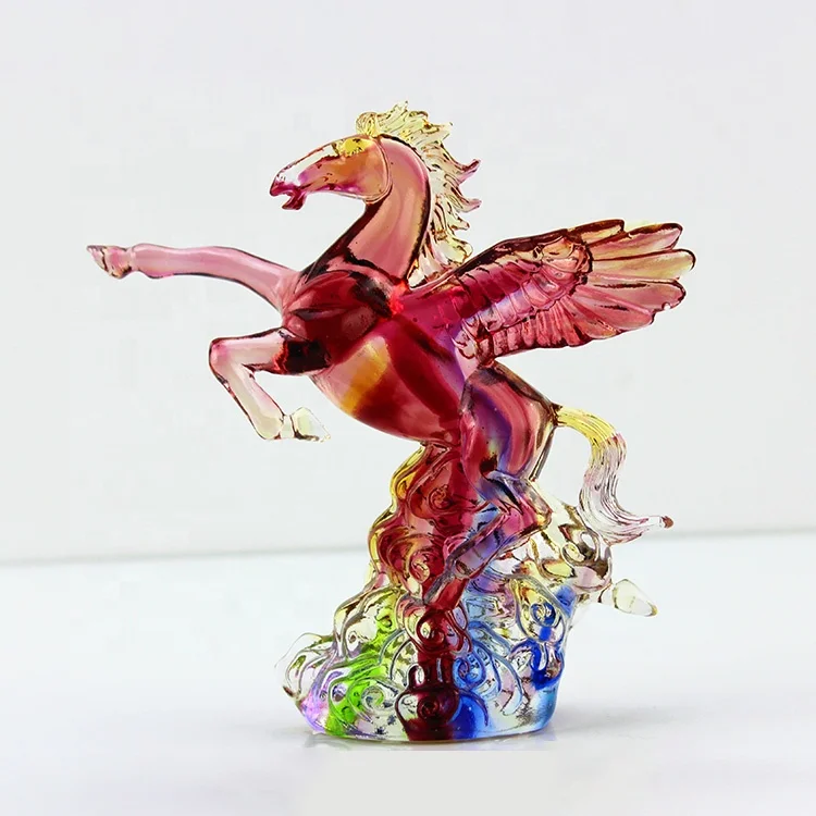 CHINESE Art Glass Gift Cute Glass Animal Crafts 142*62*145mm 0.4kg Red Liuli Glass Horse Statue (62218737814)