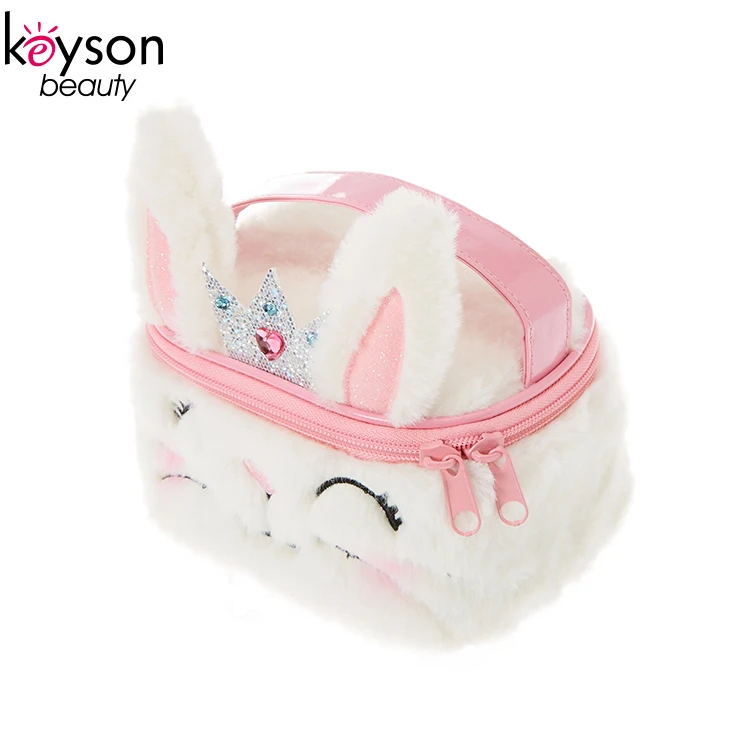 Keyson custom favorable cute downy flannel bunny cosmetic bag for little girl with handle