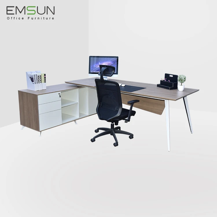 China modern boss table L shape director table wooden executive desk with Aluminum leg