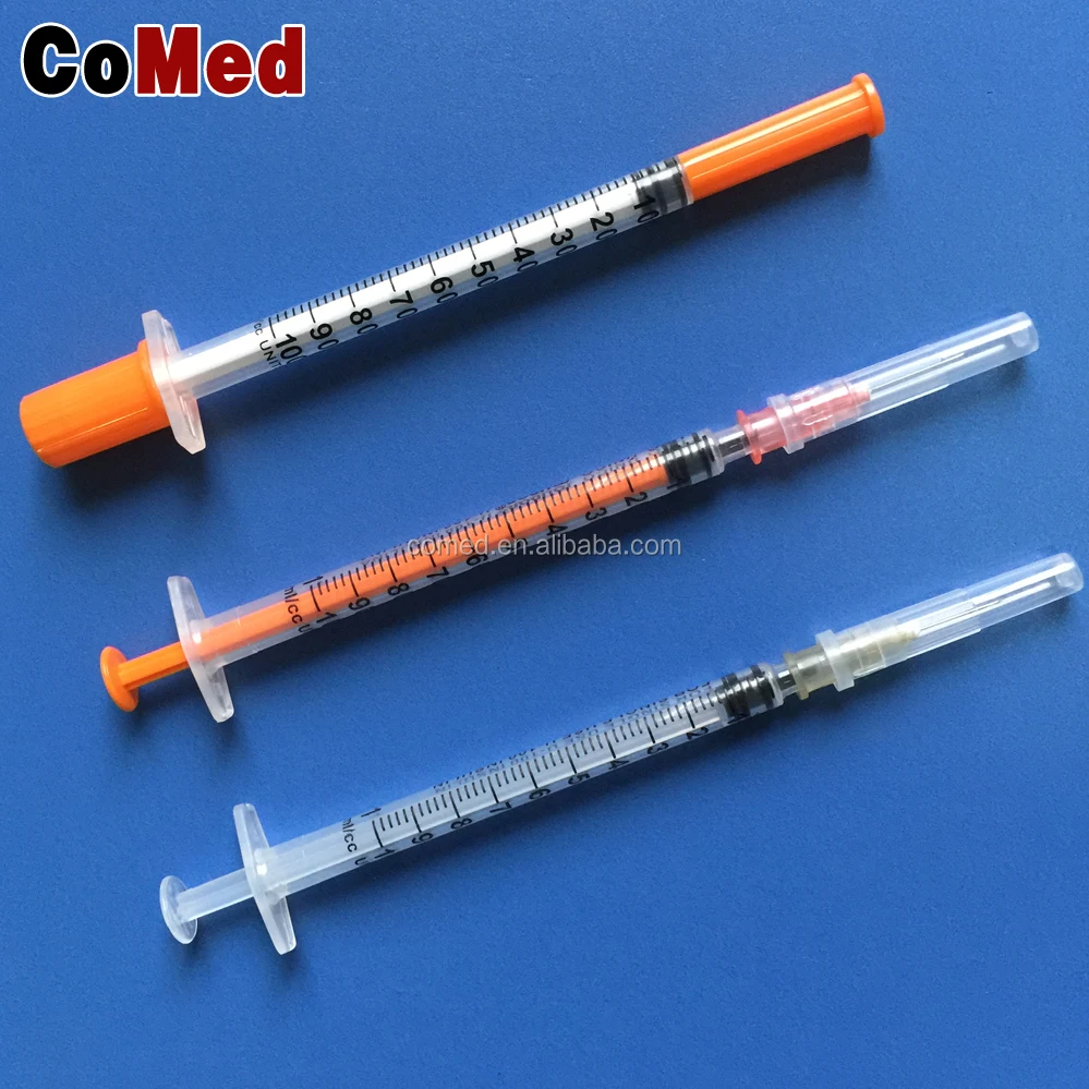Disposable 100U 30G painless 1 ml orange insulin syringe factory manufacture