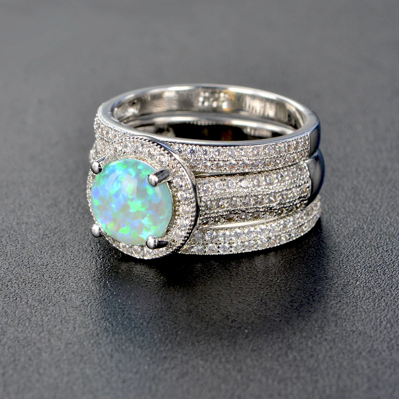 
Fashion Australia Opal Three Set Rings for Women 925 Sterling Silver/Brass Jewelry Accessories Size 5-11# 
