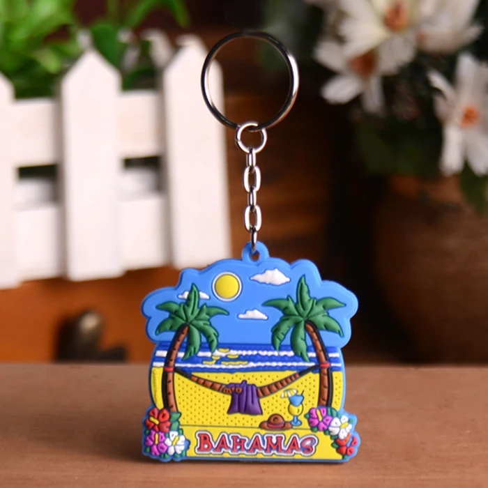2018 Custom Personalized Popular Bahamas Souvenir PVC Key Ring/ Tropical Key  ring with chain