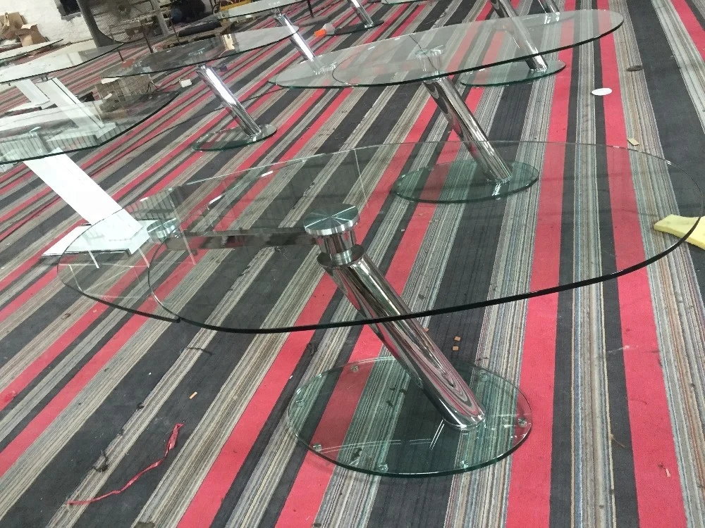 Functional fantastic Italy design oval glass extending dining table with chromed base for living room