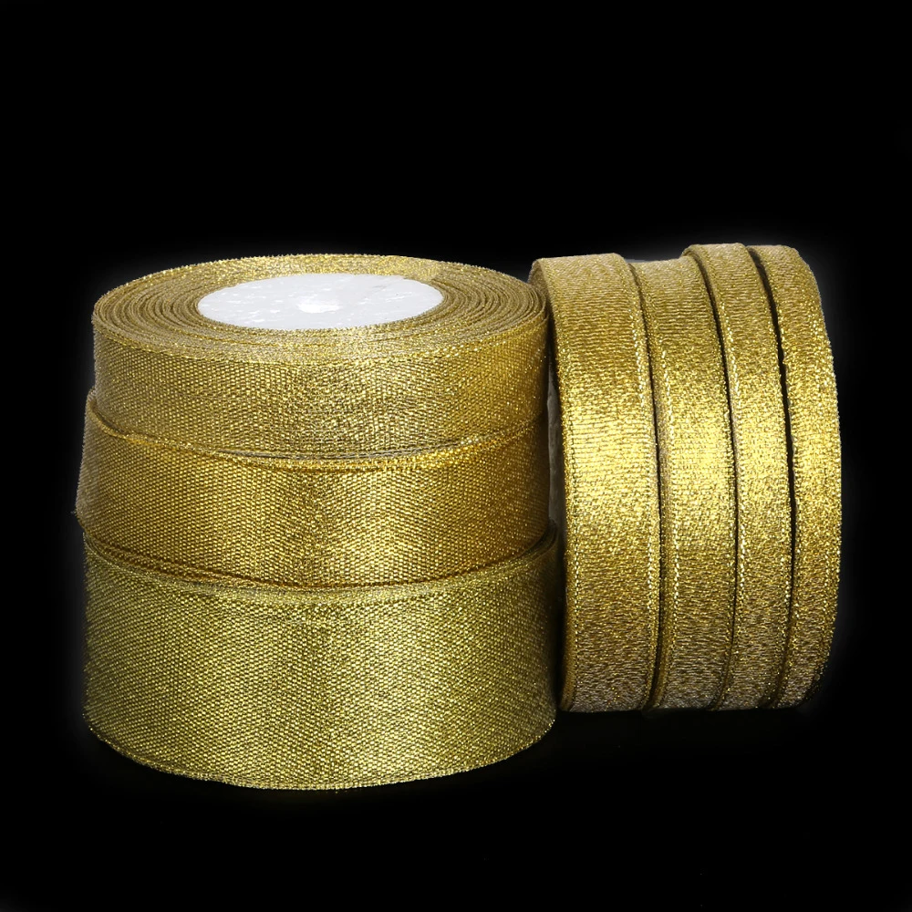 Christmas decoration wholesale 1/8 inch to 2 inch gold glitter ribbon
