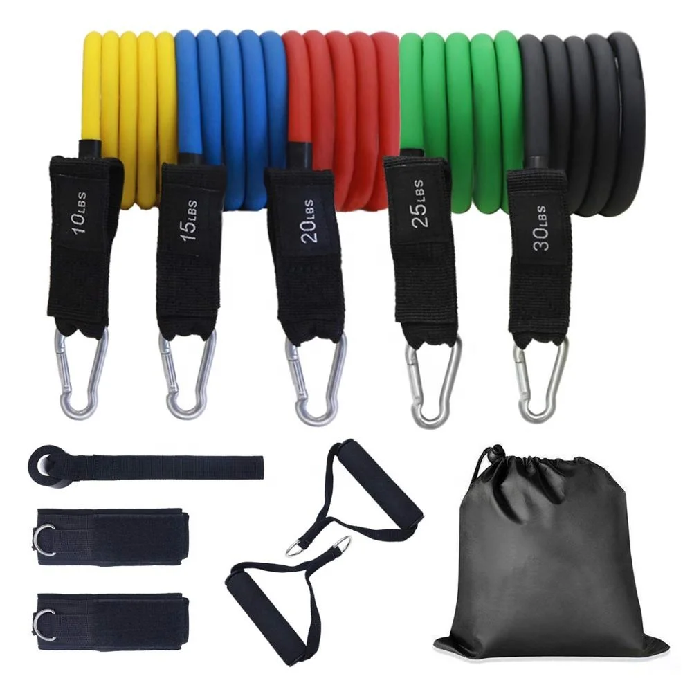 RTS Wholesale 100lbs TPE Elastic Fitness Workout Pull Up Whole Body Long 11Pcs Resistance Bands Set