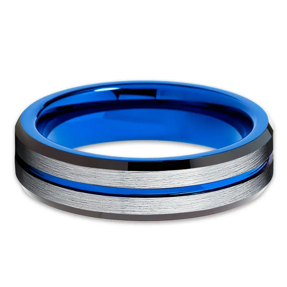 
Factory wholesales blue inlay dome tungsten ring 