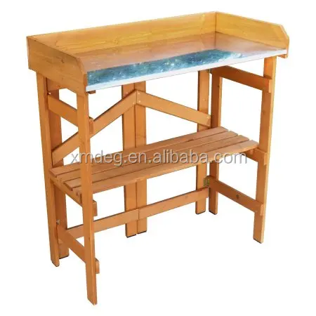 Galvanized potting bench metal potting bench weather resistant cypress wood garden potting table bench with metal