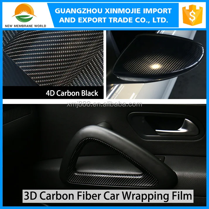 1.52*20m Super Glossy Black Car Wrap 3D Carbon Fiber Vinyl Sticker