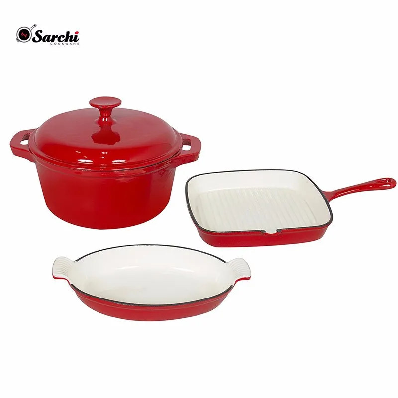 
Hot Sale 3 Piece Enameled Cast Iron Cookware 