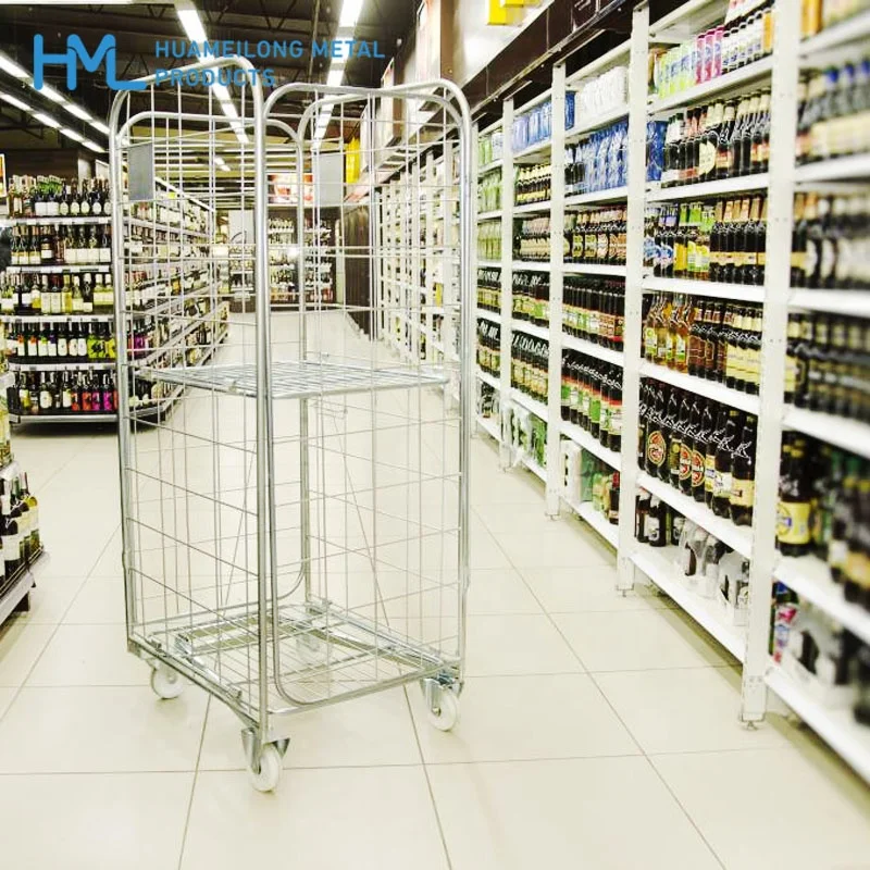 A frame material transport portable steel storage folding industrial wire mesh roll cages trolleys