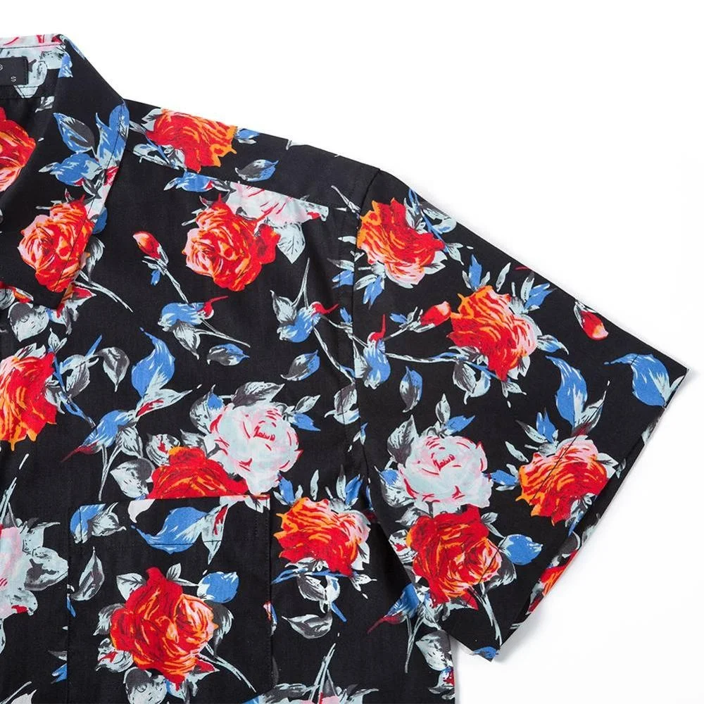 High quality breathable 100% cotton floral printed men casual beach shirt stocks