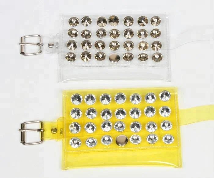 
2018 design ladies fashion transparent belt with sparkle diamond pocket waist belt bag women clear belt small crystals bag 
