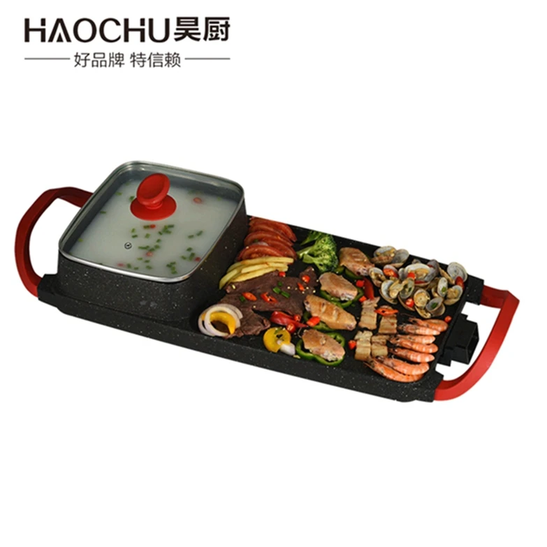 
household electric skillet electric korean bbq grill and hot pot with water tray 