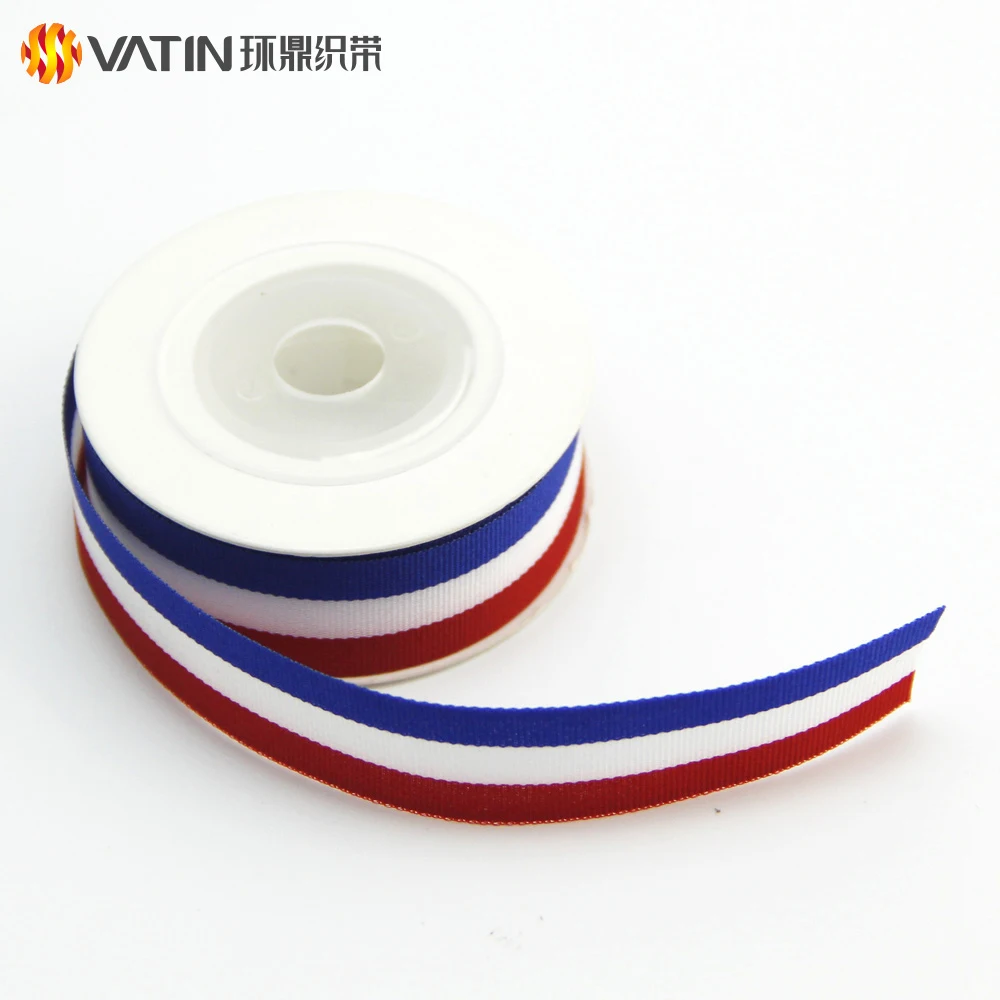 Luxury New Design Red White and Blue Striped Flag Grosgrain Ribbon for 2018 Football World Russia Cup