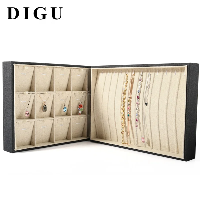 High quality linen material jewelry look at the pallet bracelet ring earrings display tray