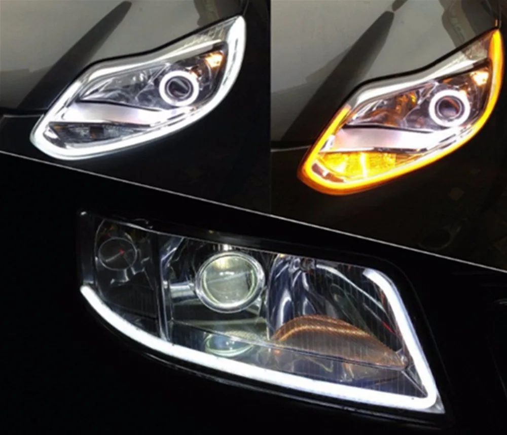 Hotselling 2PCS 60cm Daytime Running Lights Car LED Turn Signal Flexible Headlight Angel Eye DRL Day Light with stream light